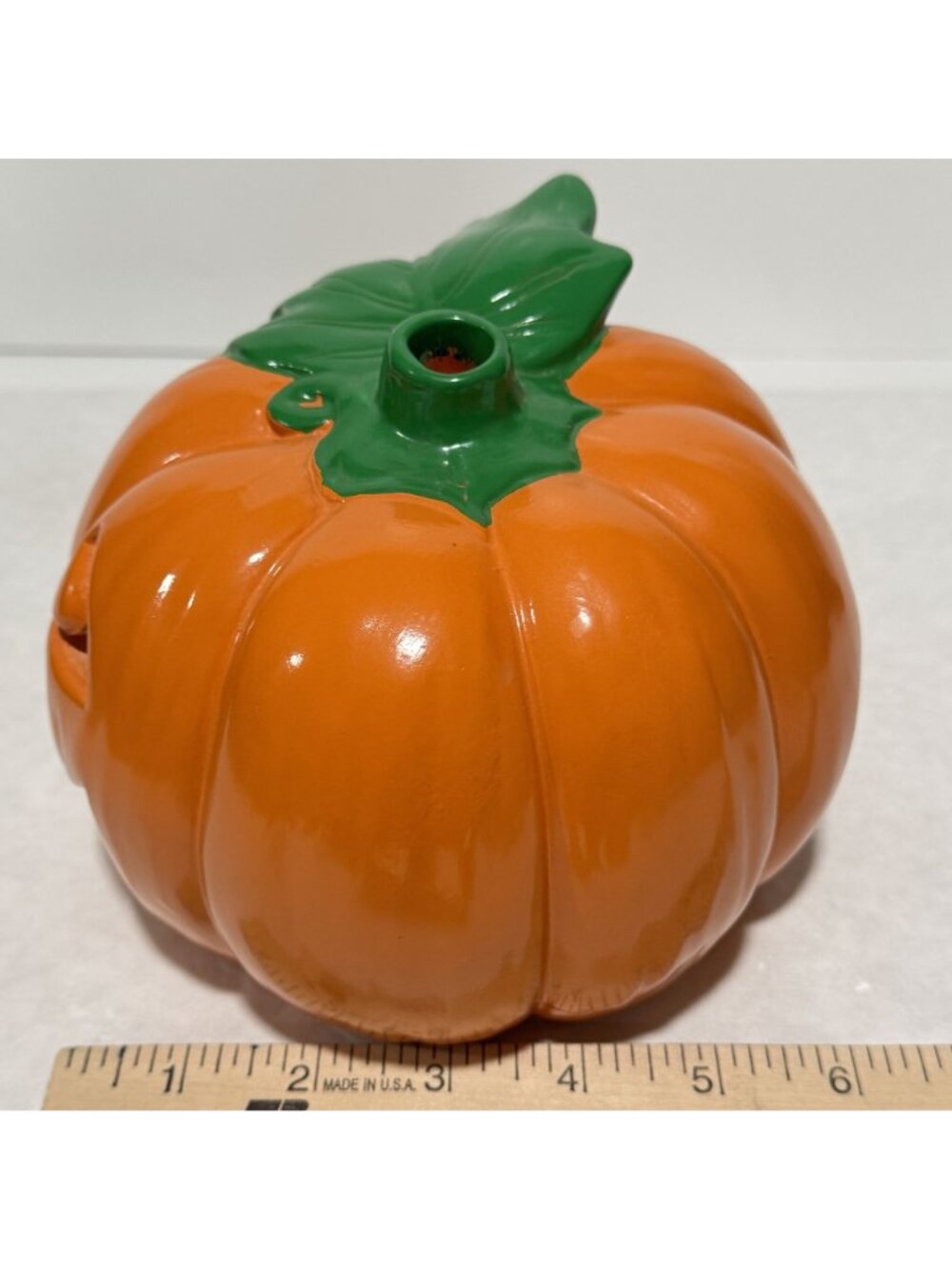 Vtg 1988 Flambro Ceramic Jack O' Lantern Pumpkin Halloween Candle Holder #1542A - Picture 11 of 16